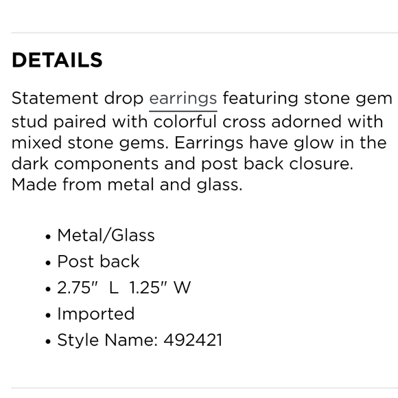 NWT Betsey Johnson Ghoul Friends Stone Cross Drop Earrings Glow in the Dark - Picture 4 of 6